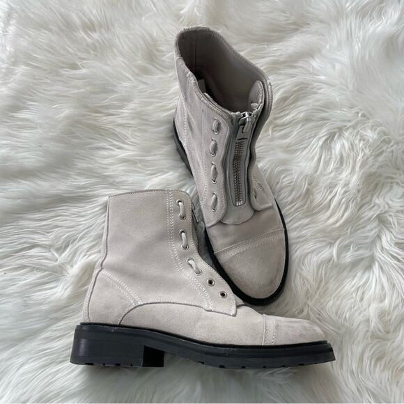 AllSaints | Women’s Ariel Boot White Suede Distressed Moto Zipper Zip Lace-Up 38 - Picture 2 of 11